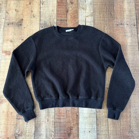 Good American Black Sherpa Fleece Sweatshirt & Joggers Set Size 1 - Picture 11 of 12